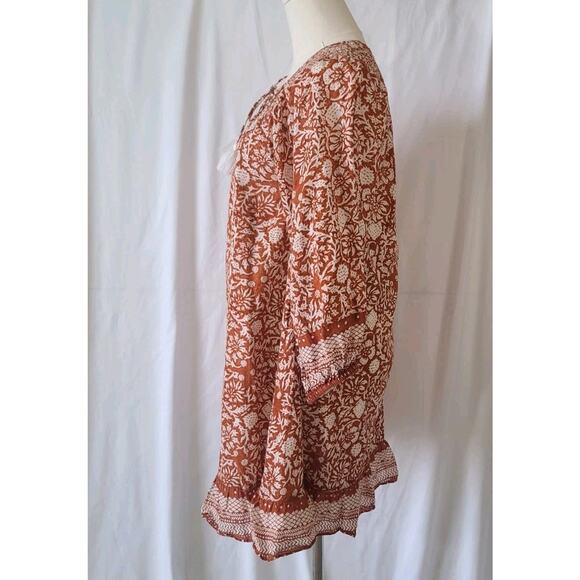 Anthropologie Cleobella Womens Rust Cream Floral Gwen Mini Dress XS Boho Gypsy - Picture 3 of 5